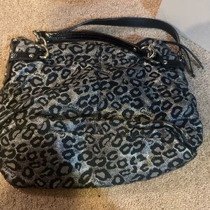 Vintage Coach Black and Gray Leopard Print Shoulder Bag